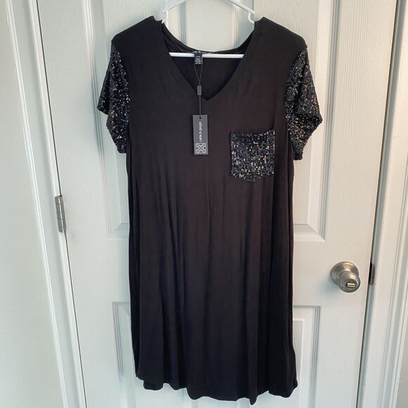 Cable & Gauge Shirt Dress Womens Size Large Sequin Pocket And Sleeves NWT - Picture 1 of 6